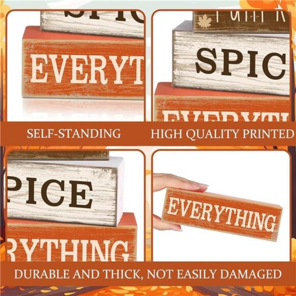 4 Pcs Fall Wooden Tabletop Decor‎ - Rustic Hello Fall Cup & Tiered Tray Signs - Picture 3 of 7